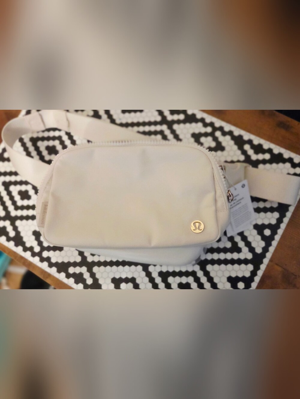 lululemon athletica Cream Crossbody Belt Bag with Gold Logo